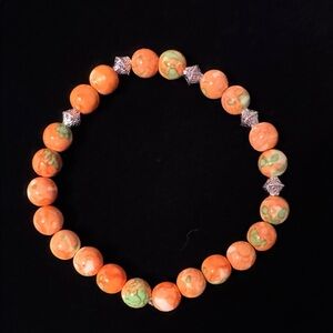 Orange and Green Gemstone Beaded Bracelet with Silver Accents